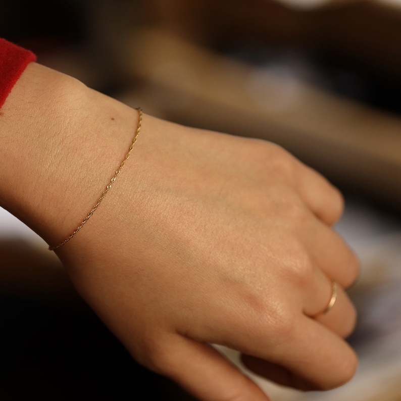 Singapore Chain Gold Chain Bracelet 14K Solid Gold Bracelet Etsy