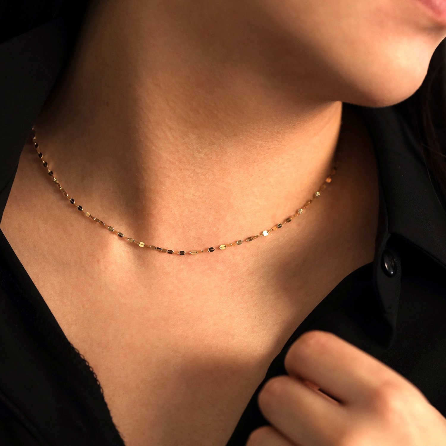 14K Gold Glitter Chain Necklace Flat Link Chain Gold - Etsy.de