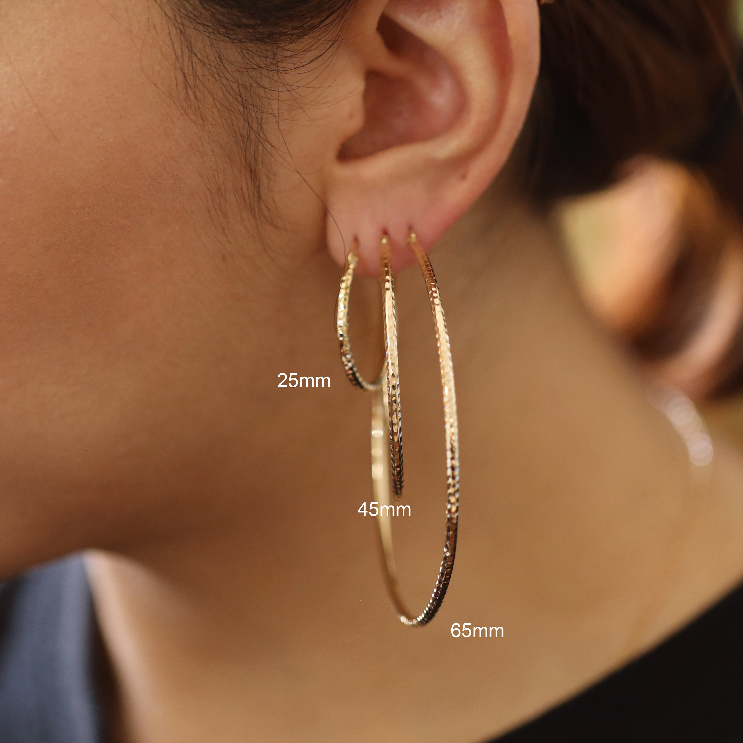 ダイヤモンドカットフープピアス / 14Kゴールドフープピアス / フープ