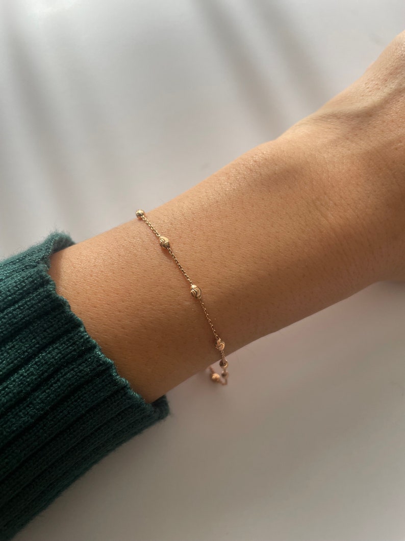 14k Gold Beads by Yard Chain Bracelet, 14K Solid Gold Bracelet, Gold Beads by Yard Bracelet, Layering Bracelet, Minimalist Bracelet image 2