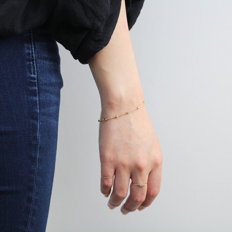 14k Gold Beads by Yard Chain Bracelet, 14K Solid Gold Bracelet, Gold Beads by Yard Bracelet, Layering Bracelet, Minimalist Bracelet image 3