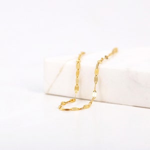 14K Glitter Chain Anklet, 14K Gold Simple Glitter Chain Anklet, Single Flat Link Chain Gold Anklet, 14K Solid Gold Chain Anklet image 5