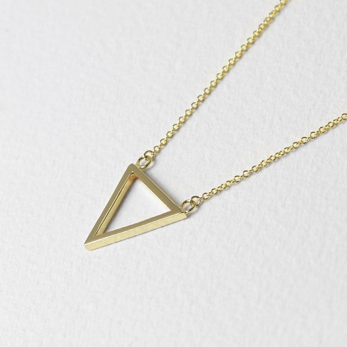 Triangle Pendant Necklace 14K Solid Gold Necklace Unique Etsy