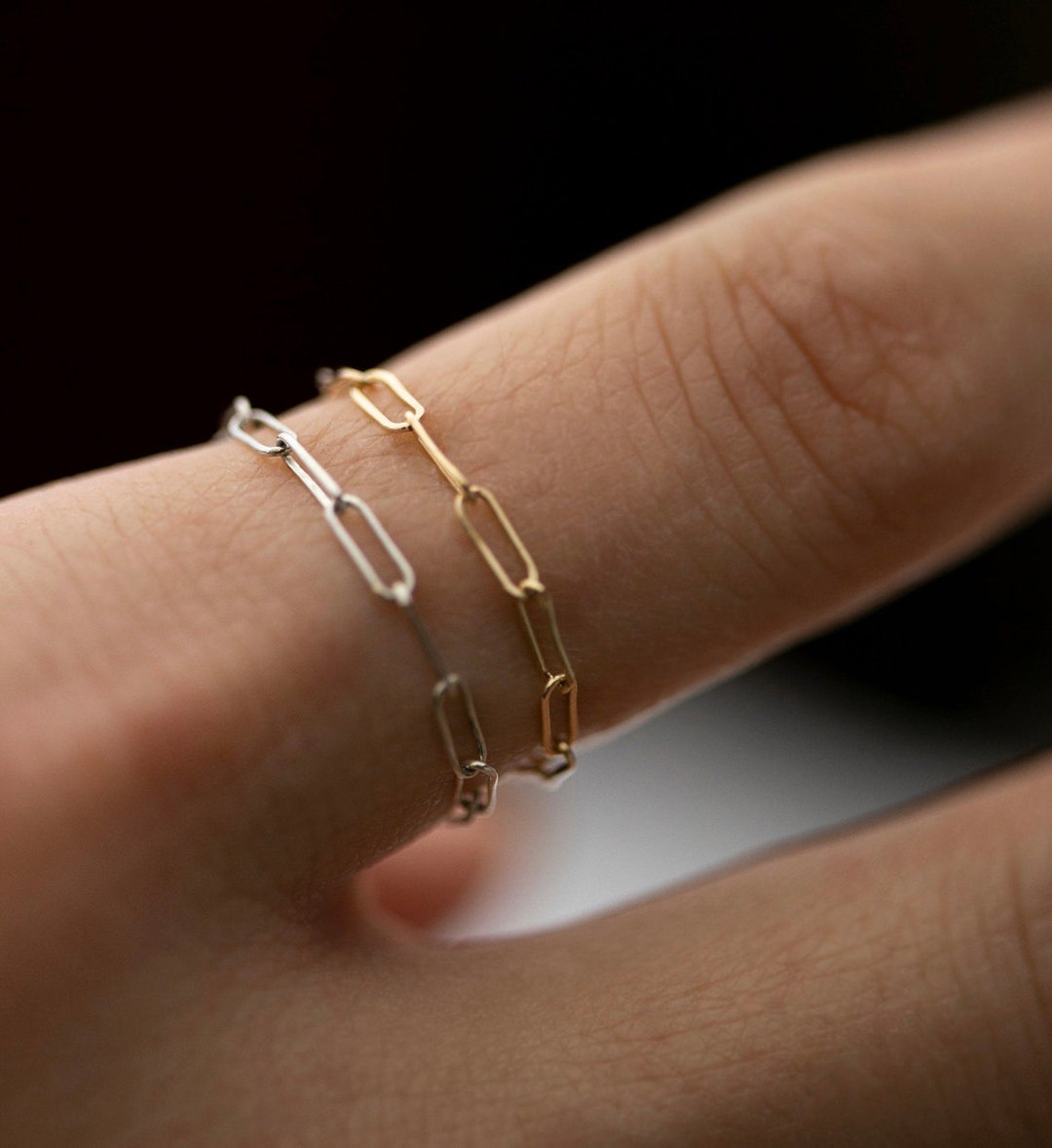 Mini Paper Clip Chain Ring, Minimalist Ring, Chain Ring, 14K Solid Gold