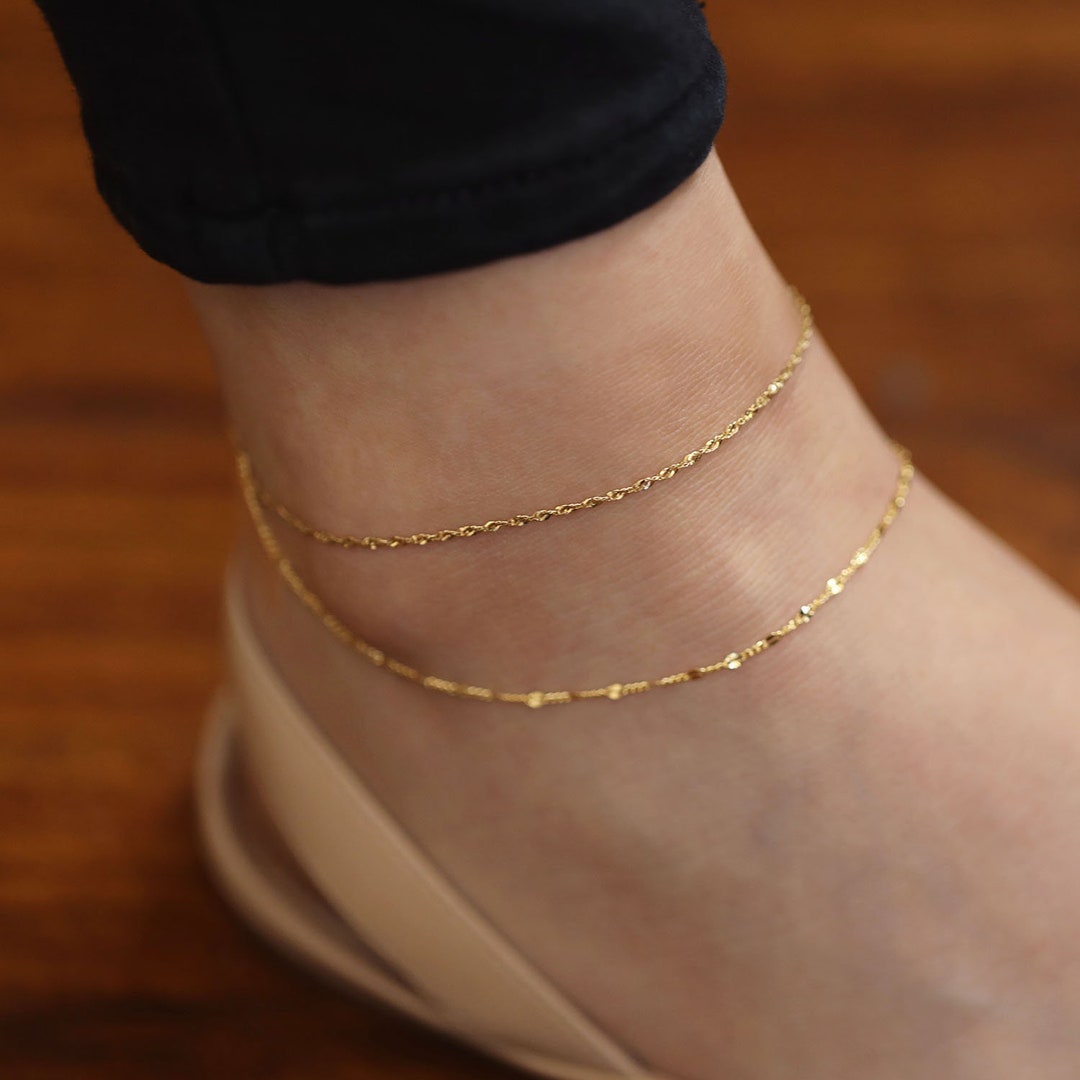 シンガポールチェーン、ゴールドチェーンアンクレット、14K
