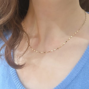 14K Gold Glitter Chain Necklace, Flat Link Chain Gold Necklace, Sparkle Chain Necklace, Minimalist Necklace, 14K Solid Gold Chain Necklace image 2