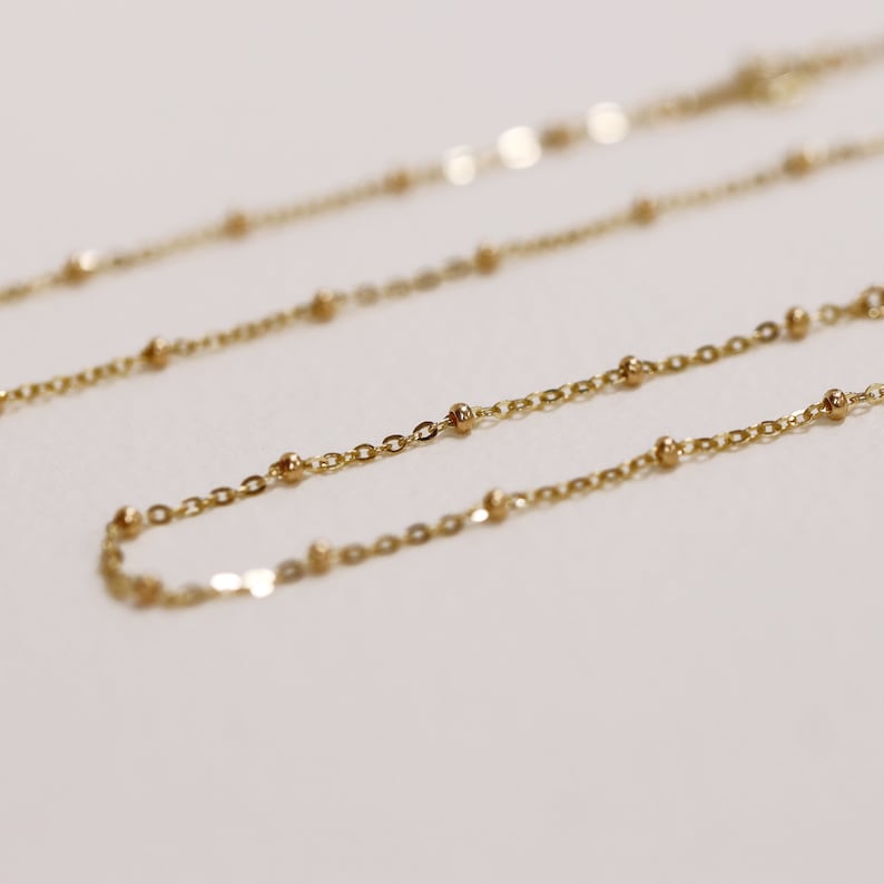 Bead Chain Bracelet, Rolo Chain Bead Link Bracelet, Bead Gold Chain Bracelet, 14K Solid Gold Bracelet, 14K Chain Bracelet, Layering Bracelet image 2