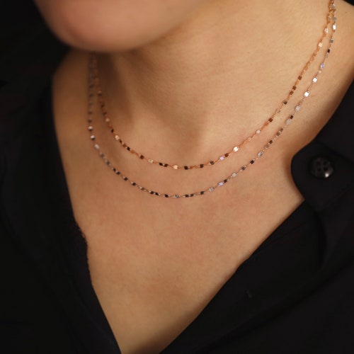 14K Gold Glitter shops Chain Necklace, Flat Link Chain Gold Necklace, Sparkle Chain Necklace, Minimalist Necklace, 14K Solid Gold Chain Necklace