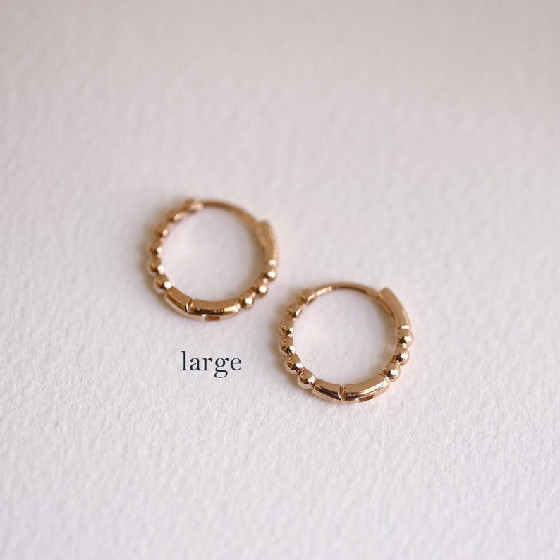 Bead Hoops 14K Gold Bead Hoop 14K Solid Gold Earring 14K Etsy