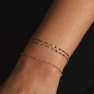 14K Gold Glitter Chain Bracelet, 14K Double Stranded Glitter Chain Bracelet, Flat Link Chain Gold Bracelet, 14K Solid Gold Chain Bracelet image 10