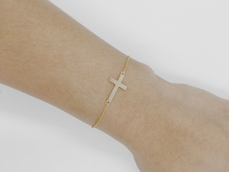14K Solid Gold Cross Charm Bracelet Cross Bracelet Gold Etsy
