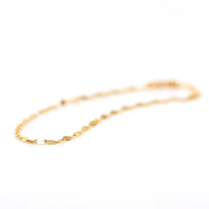 14K Gold Glitter Chain Bracelet, 14K Single Glitter Chain Bracelet, Flat Link Chain Gold Bracelet, 14K Solid Gold Chain Bracelet image 9