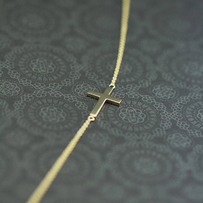 14K Solid Gold Cross Charm Bracelet Cross Bracelet Gold Etsy