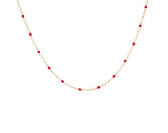 14K Solid Gold Resin Bead Chain Bracelet, 14K Yellow Gold Colorful Enamel Beaded Chain Bracelet, Rolo Link Chain Gold Bracelet