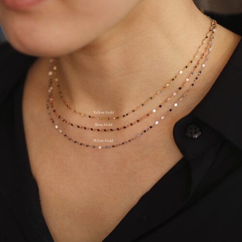 14K Gold Glitter shops Chain Necklace, Flat Link Chain Gold Necklace, Sparkle Chain Necklace, Minimalist Necklace, 14K Solid Gold Chain Necklace