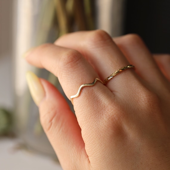 Buy Flat Wave Ring, Zig Zag Ring, Minimalist Wave Ring, 14K Gold