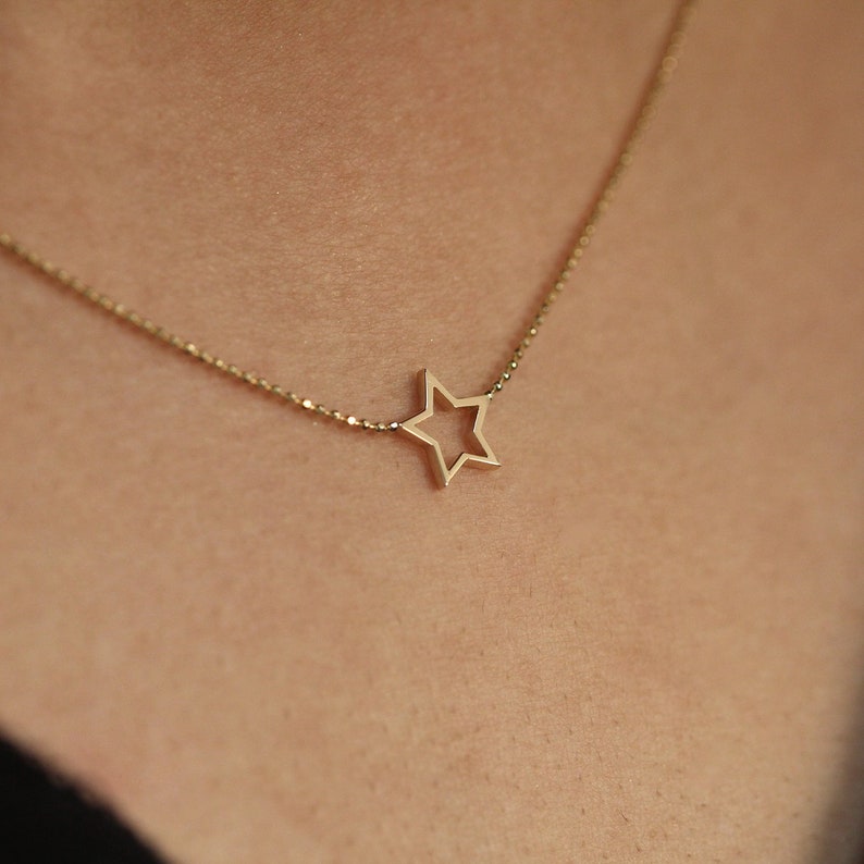 Star Charm Necklace Star Charm Choker 14k Gold Star Etsy