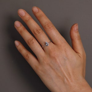 Aquamarine Solitaire Ring, Aquamarine Ring with Bead Detail, 14K Solid Gold Ring, Teardrop Aquamarine Solitaire Ring, 14K Minimalist Ring image 7