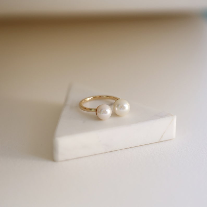 Open Pearl Ring Bridal Ring 14K Solid Gold Fresh Pearl Ring Unique Ring image 1
