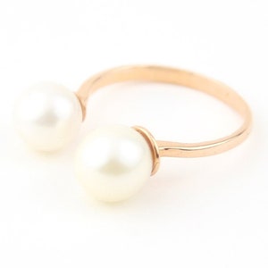 Open Pearl Ring Bridal Ring 14K Solid Gold Fresh Pearl Ring Unique Ring image 9