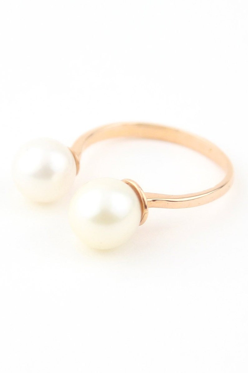 Open Pearl Ring Bridal Ring 14K Solid Gold Fresh Pearl Ring Unique Ring image 9