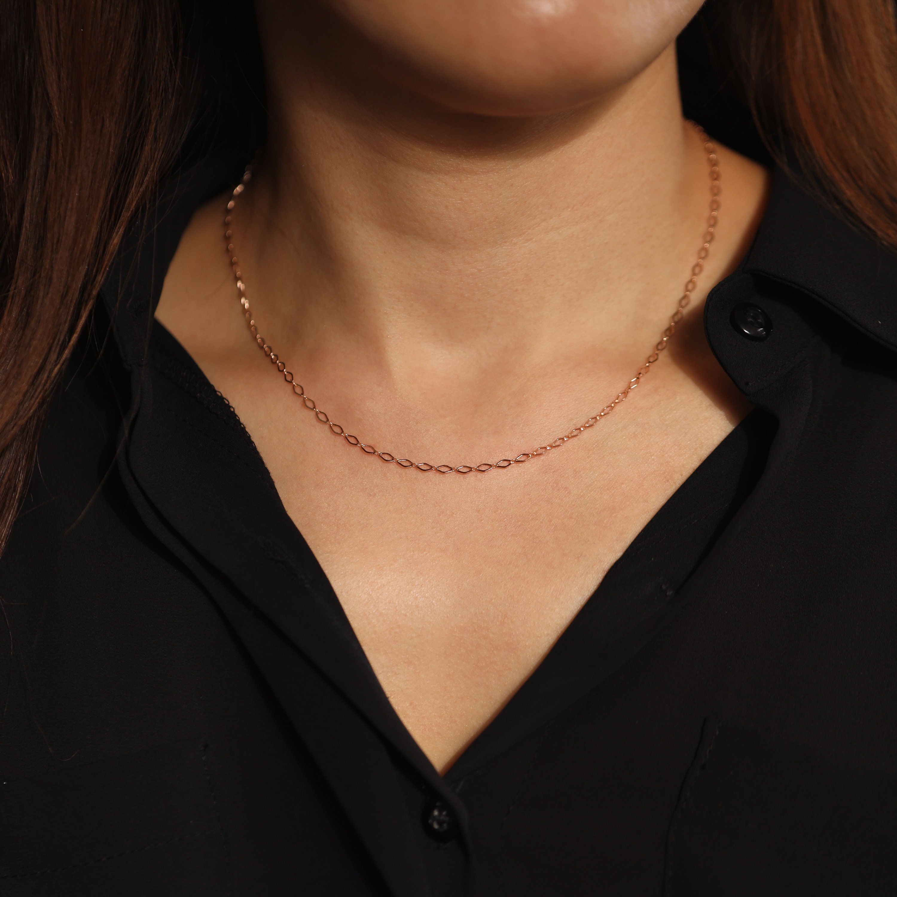 14K Gold Glitter Diamond Shape Chain Necklace Sparkle Flat Etsy