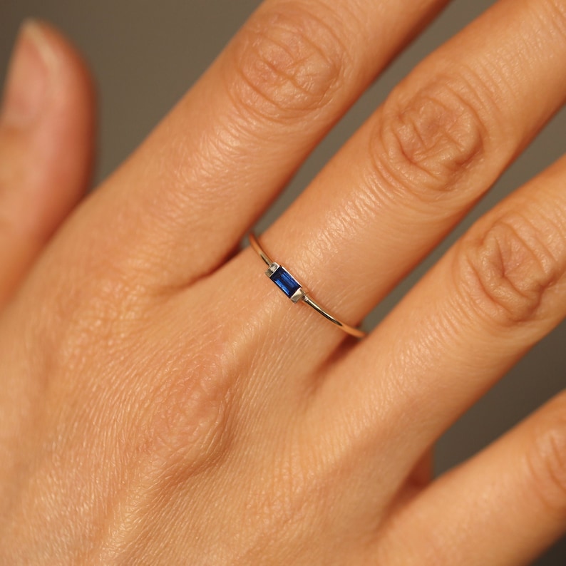 Baguette Blue Sapphire Ring Band, Baguette Sapphire Band, Baguette Ring, 14k Wedding Band, Wedding Ring, Engagement Ring, Anniversary Gift image 1