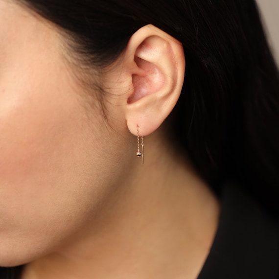 Simple 14K Gold Drop Earrings - Gold String Earrings