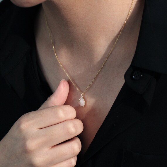 Pear Shape Opal Necklace, Natural Opal Necklace, Minimalist Necklace,  Bridal Jewelry, Tear Drop Shape Opal Pendant Necklace