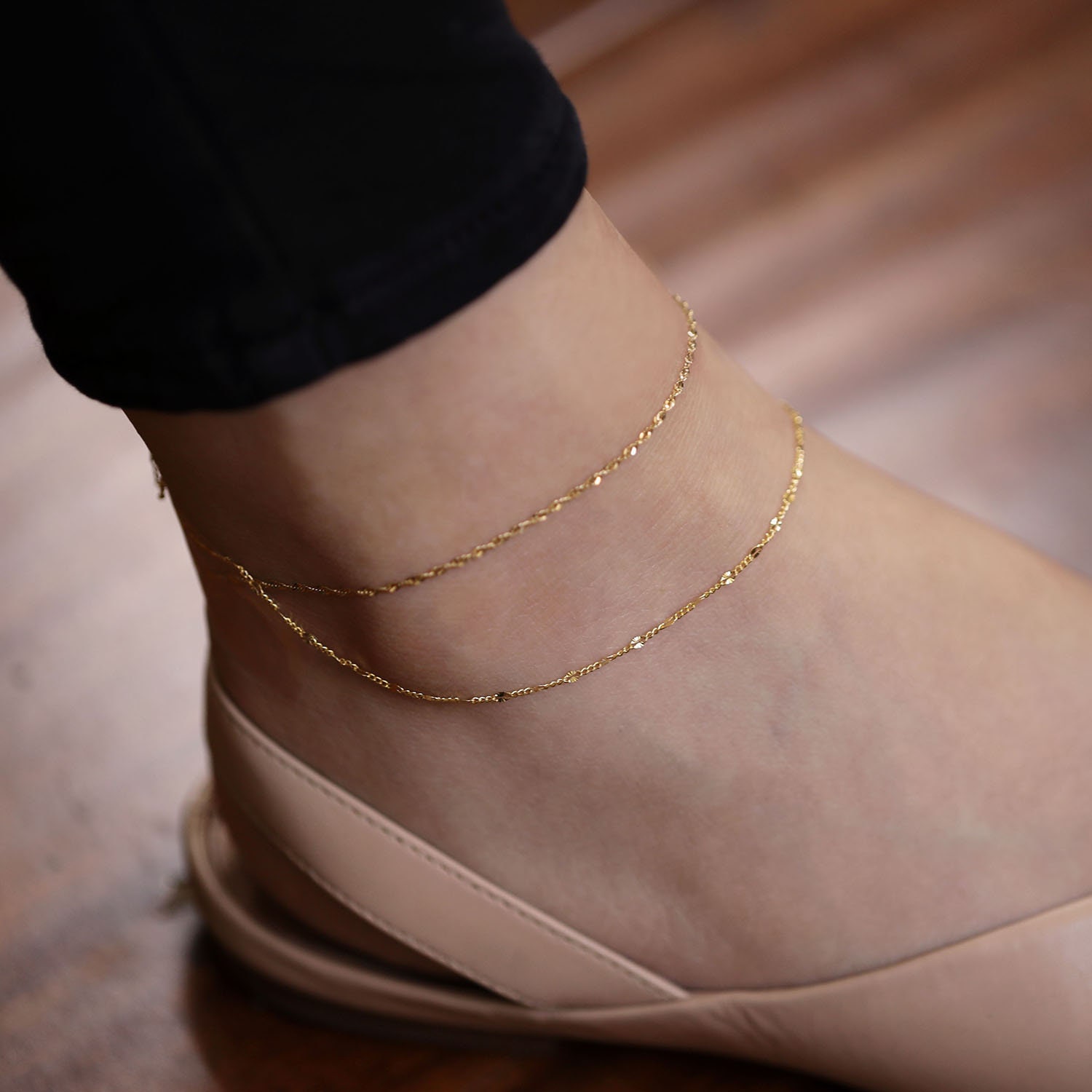 Chain With Diamond Cut Oval Link Gold Chain Anklet 14K Solid Etsy UK