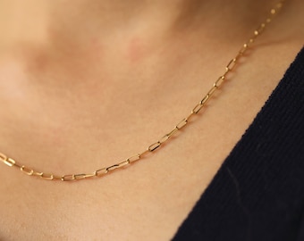 Mini-gemhalsband, 14K massivt guld 4,5 mm gemhalsband, platt länkkedja i guld, 14K gemhalsband
