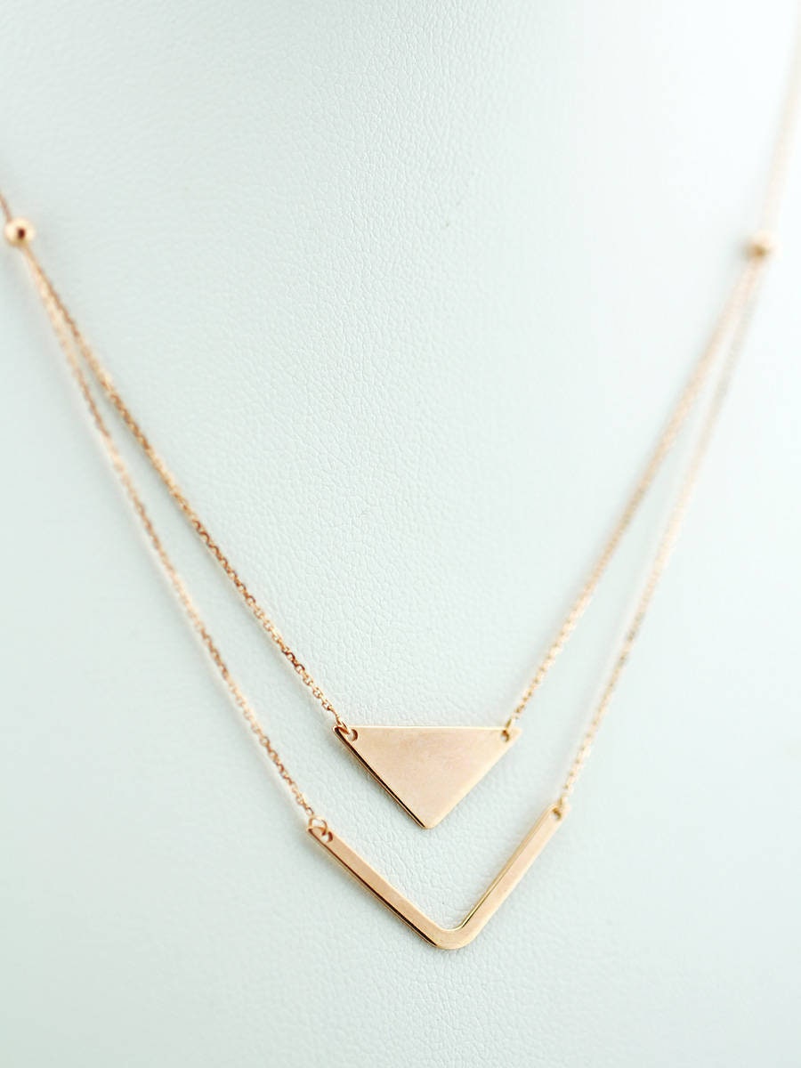 14K Solid Gold Geometric Layered 