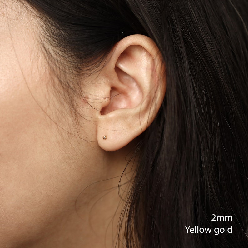 Push Back Screw Back Earrings Tiny Ball Earrings 10K 14K Solid Gold Ball Stud Earrings Simple 10K 14K Studs Minimalist Stud For Pair