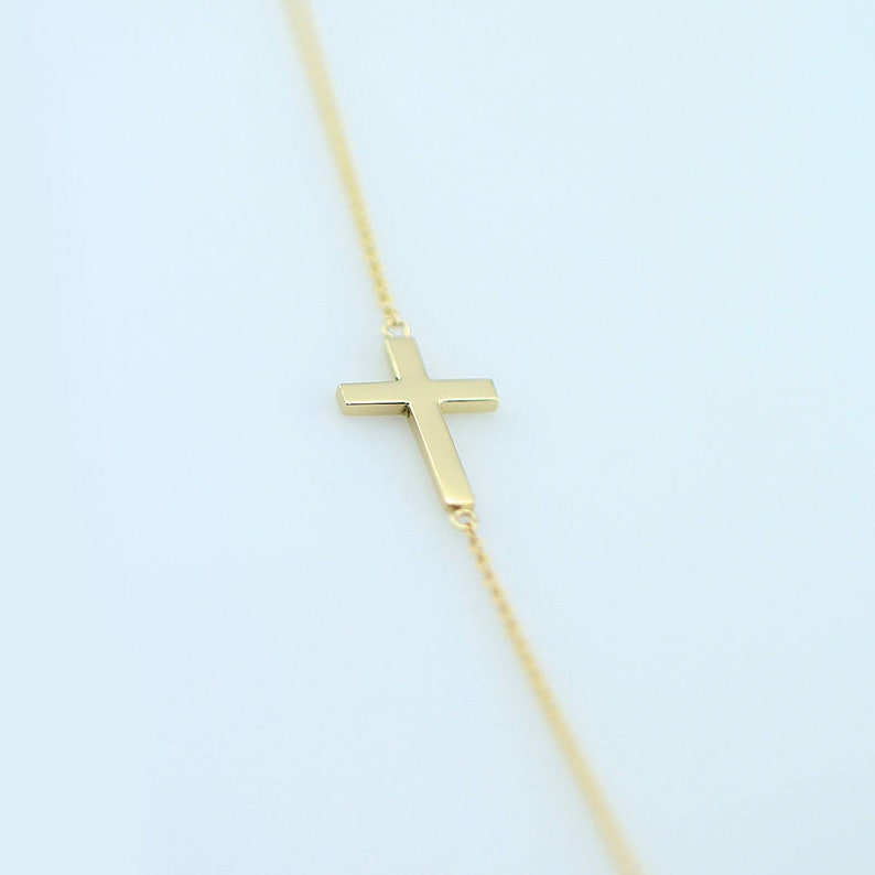 14K Solid Gold Cross Charm Bracelet Cross Bracelet Gold Etsy