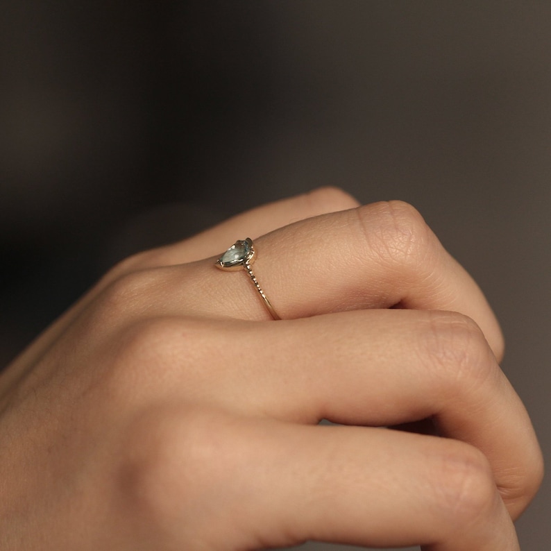 14k Aquamarine Band Aquamarine Solitaire Ring Aquamarine Ring 14K Solid Gold Ring Teardrop Aquamarine Solitaire Ring Minimalist Ring