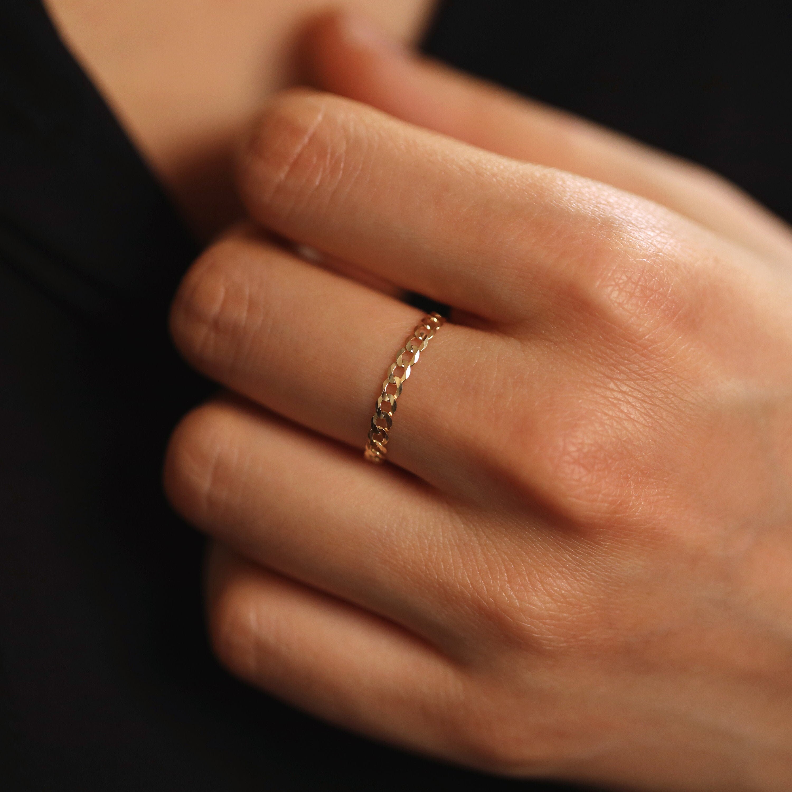 14k Gold Flat Cuban Chain Ring 14k 