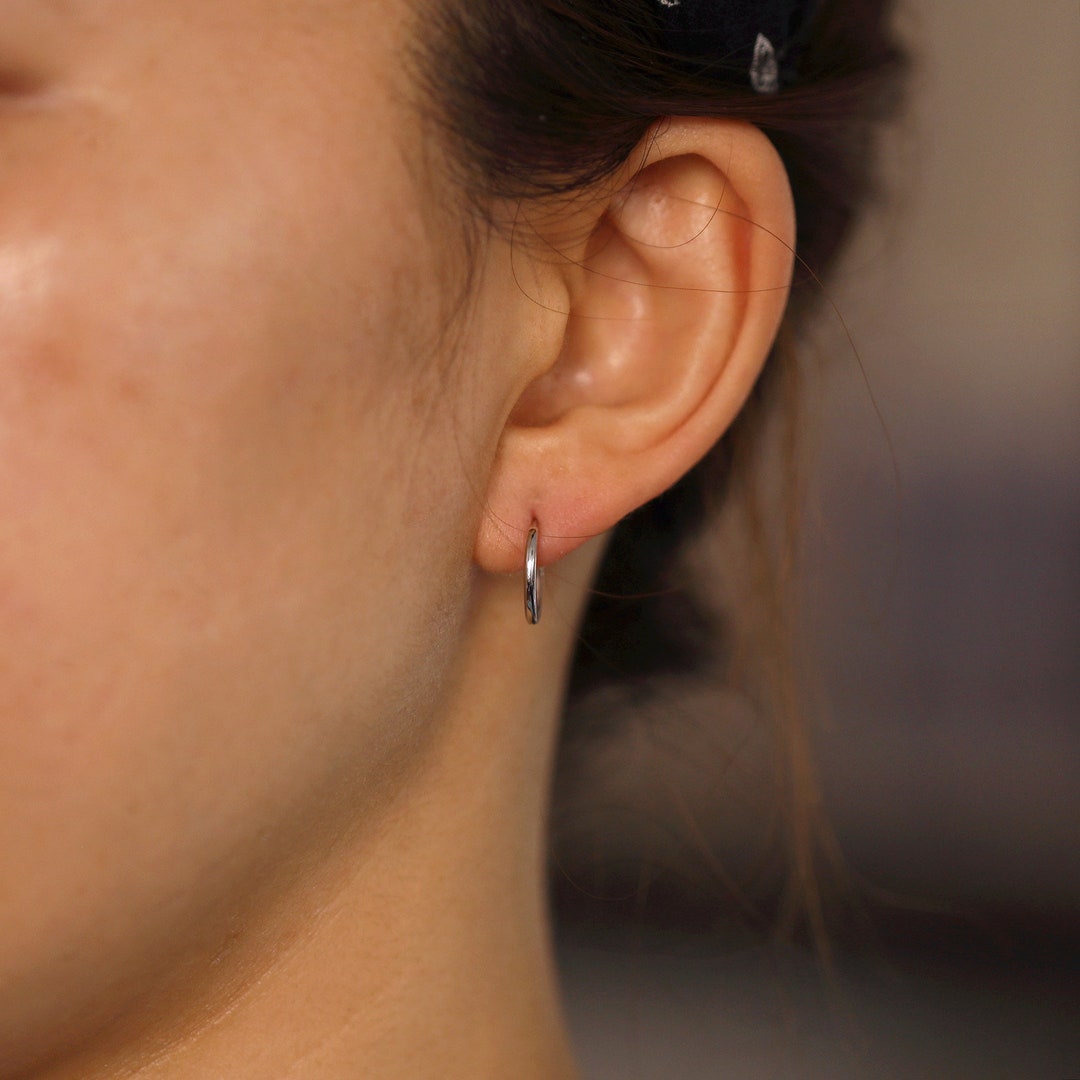 13mm 14K Gold Hoop Earrings, 14K Solid Gold Hoop Earrings