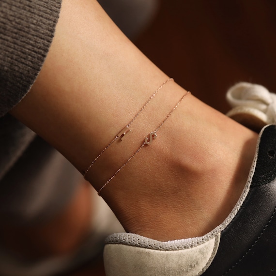 Initial Anklet Name Anklet 14K Gold Single Letter Initial Anklet