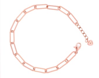 Glitter Paper Clip Bracelet, Thin Paper Clip Bracelet, 14K Diamond Cut Paper Clip Link Chain Bracelet, Adjustable Chain Link Bracelet