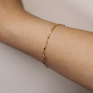 14K Gold Glitter Chain Bracelet, 14K Single Glitter Chain Bracelet, Flat Link Chain Gold Bracelet, 14K Solid Gold Chain Bracelet image 6