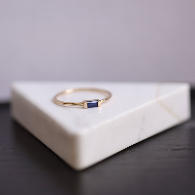 Baguette Blue Sapphire Ring Band, Baguette Sapphire Band, Baguette Ring, 14k Wedding Band, Wedding Ring, Engagement Ring, Anniversary Gift image 3