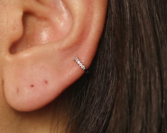 Lab Grown Diamond Huggie Hoop, Lab Grown Diamond Cartilage Hoop, Lab Grown Diamond Helix Hoop, 7.5mm Lab Grown Diamond Huggie Single Earring