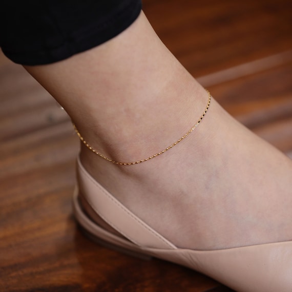 14K Solid Gold Anklet Rolo Chain Anklet Simple Chain Anklet Gold Chain Anklet