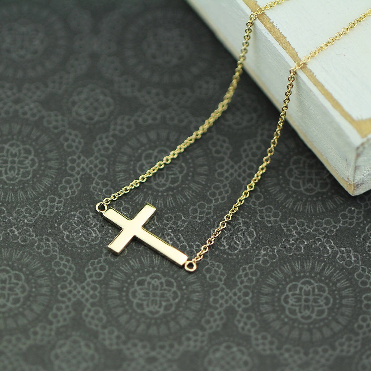 14K Solid Gold Cross Charm Bracelet Cross Bracelet Gold Etsy