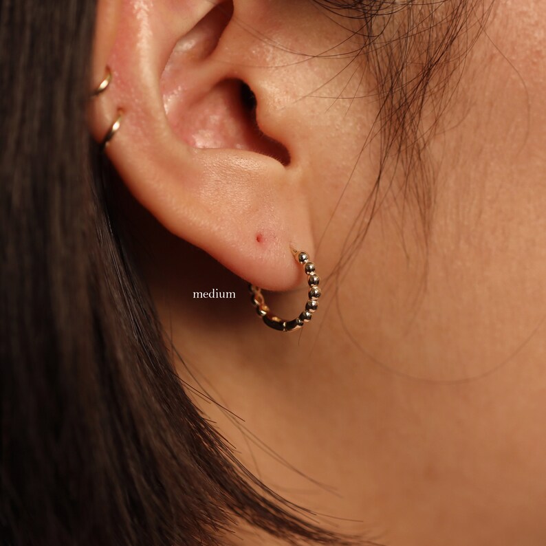 Bead Hoops 14K Gold Bead Hoop 14K Solid Gold Earring 14K Etsy