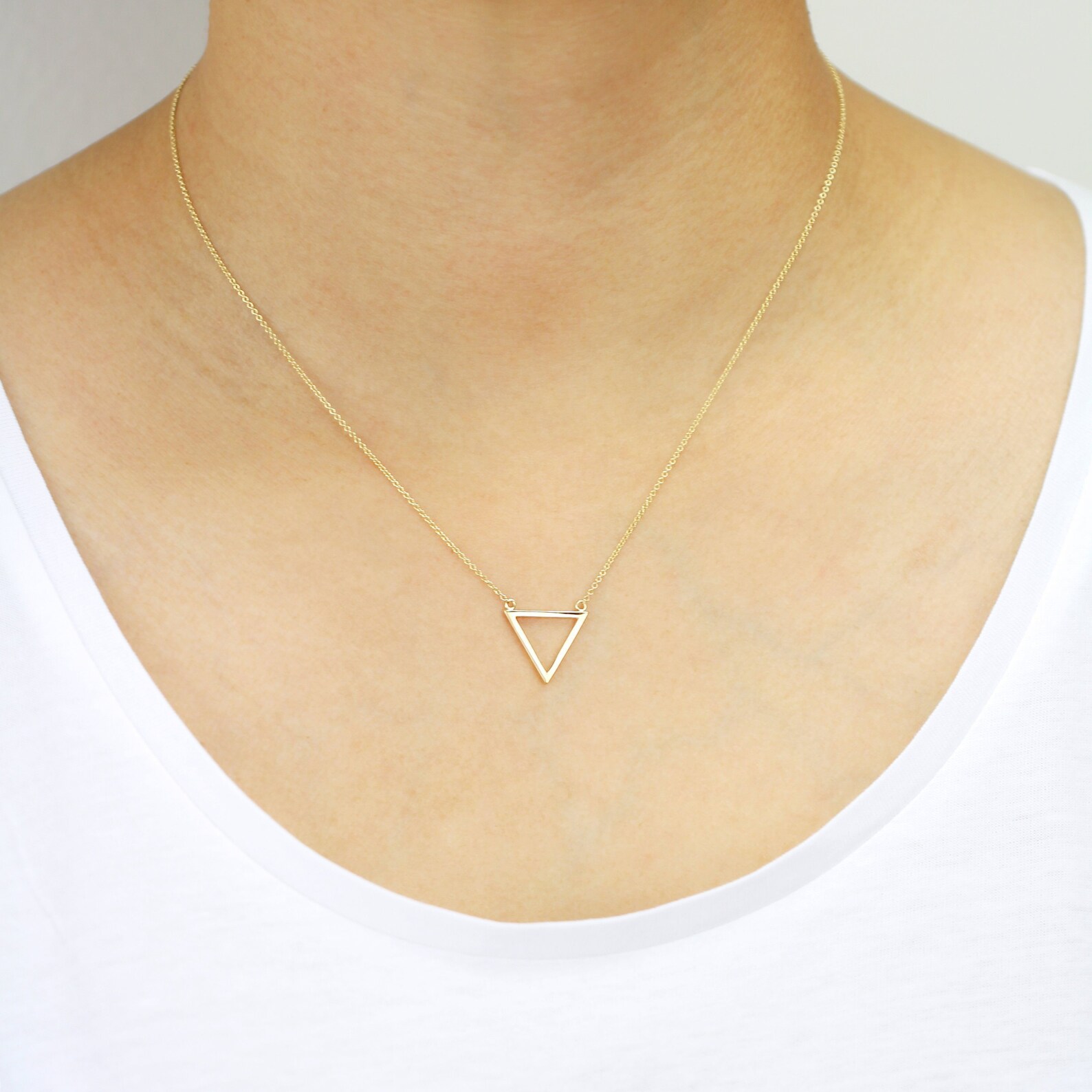 Triangle Pendant Necklace 14K Solid Gold Necklace Unique Etsy