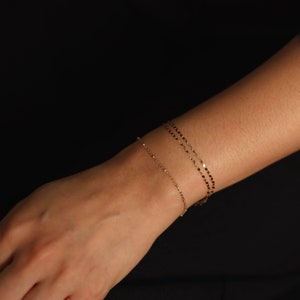 14K Gold Glitter Chain Bracelet, 14K Double Stranded Glitter Chain Bracelet, Flat Link Chain Gold Bracelet, 14K Solid Gold Chain Bracelet image 7