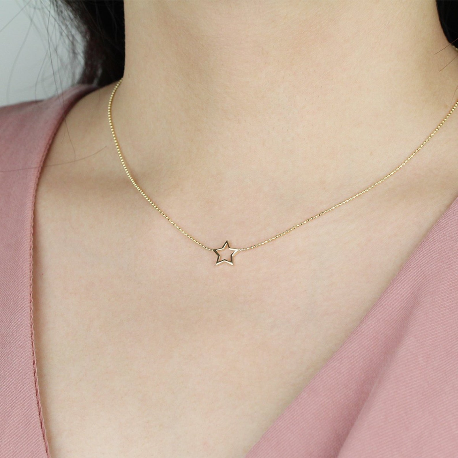 Star Charm Necklace Star Charm Choker 14k Gold Star Etsy