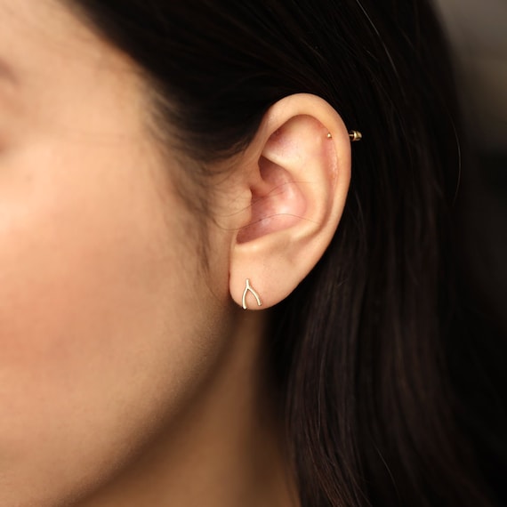 Wishbone Studs Solid Gold Wishbone Earrings Dainty Wishbone