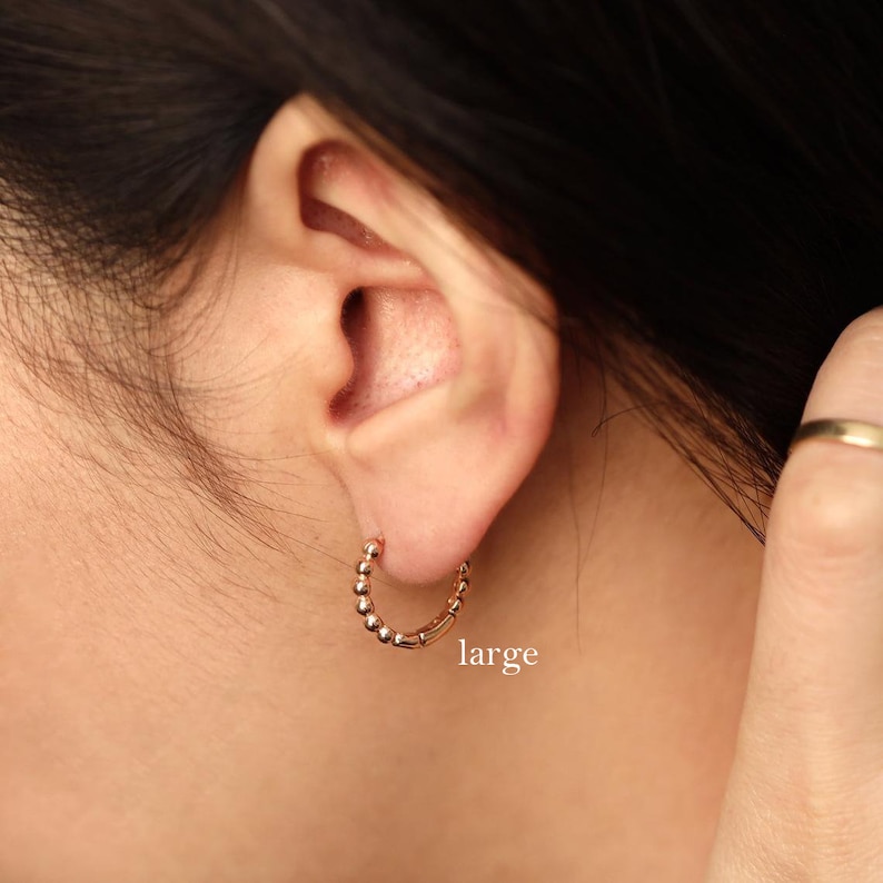 Bead Hoops 14K Gold Bead Hoop 14K Solid Gold Earring 14K Etsy